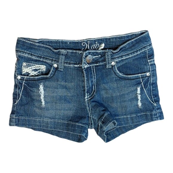 Kaba Embellished Jean Denim Shorts Distressed Booty Size 0 - Picture 1 of 6
